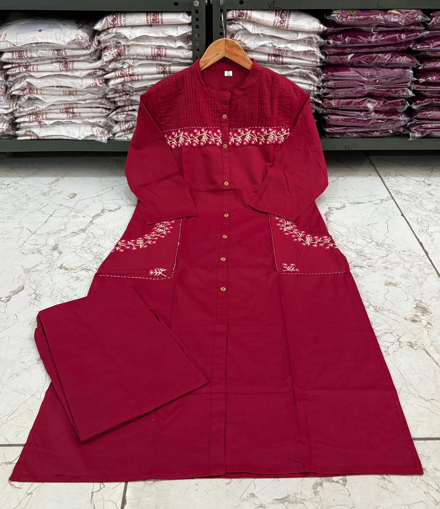 Cotton Kurti with Embroidery & Pant | Pocket Style Kurti Set