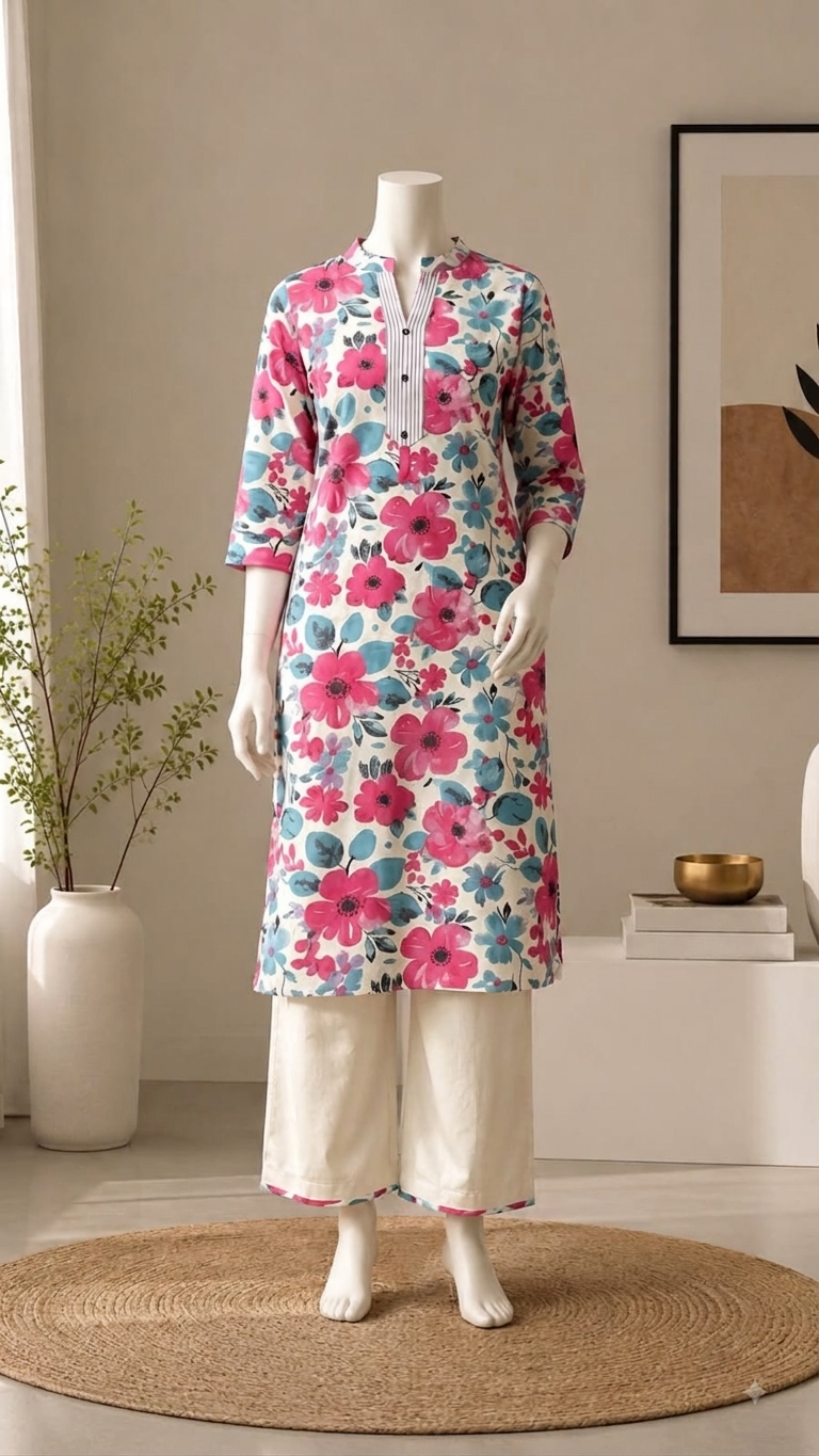 Cotton Mandarin Collar 2-Piece Co-Ord Set with Pocket