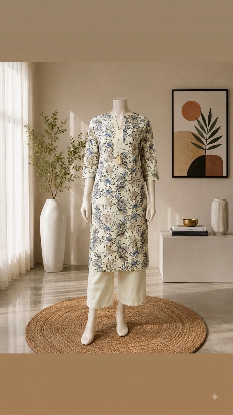Cotton Mandarin Collar 2-Piece Co-Ord Set with Pocket