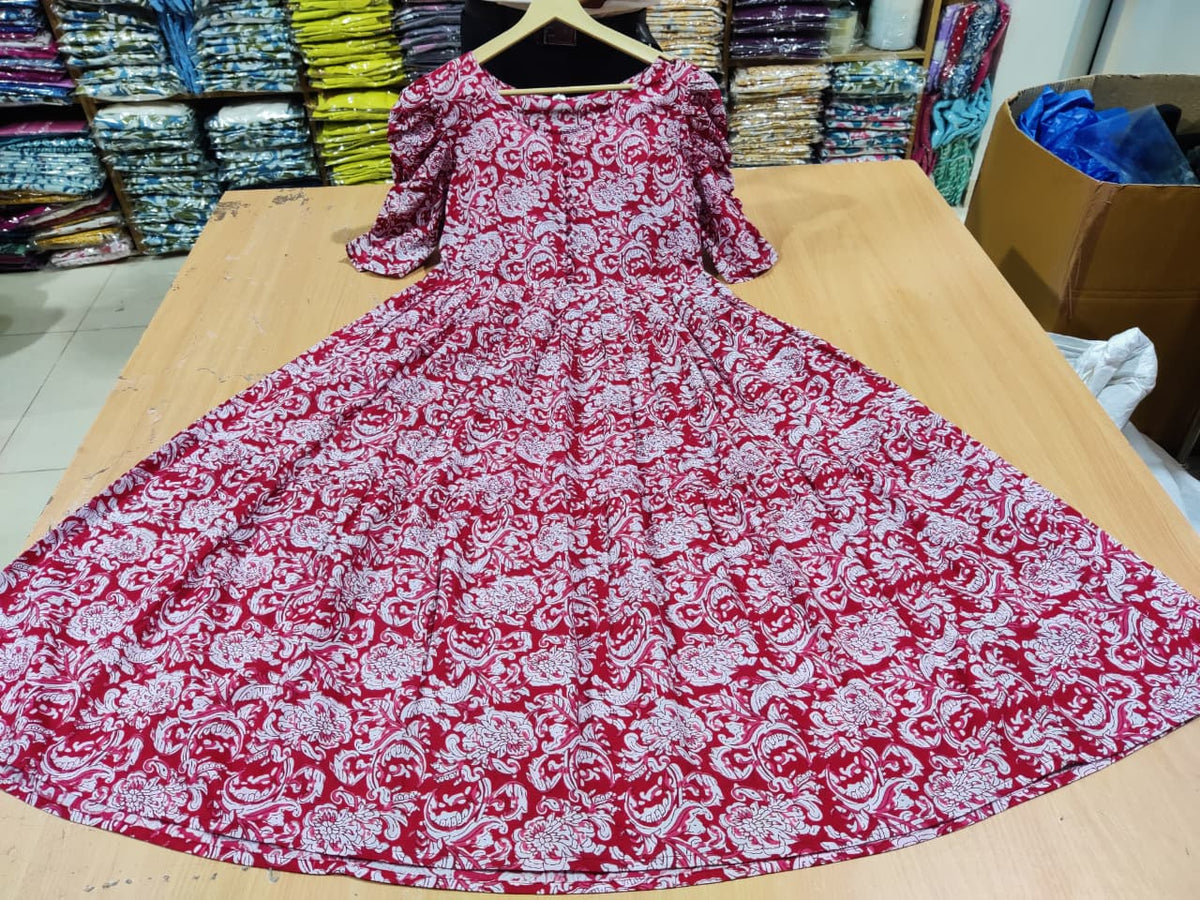 Cotton Midi Kurti with Puff Sleeves
