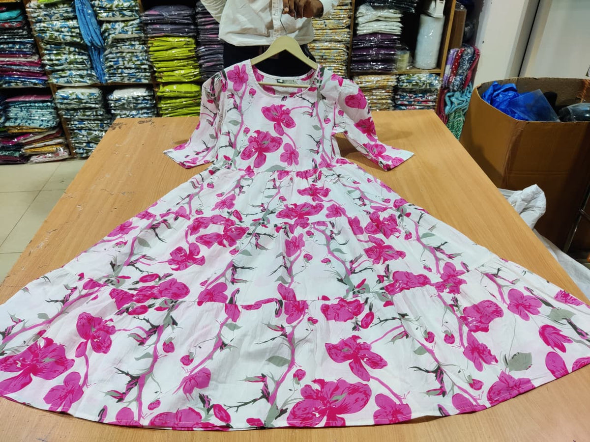 Cotton Midi Kurti with Puff Sleeves