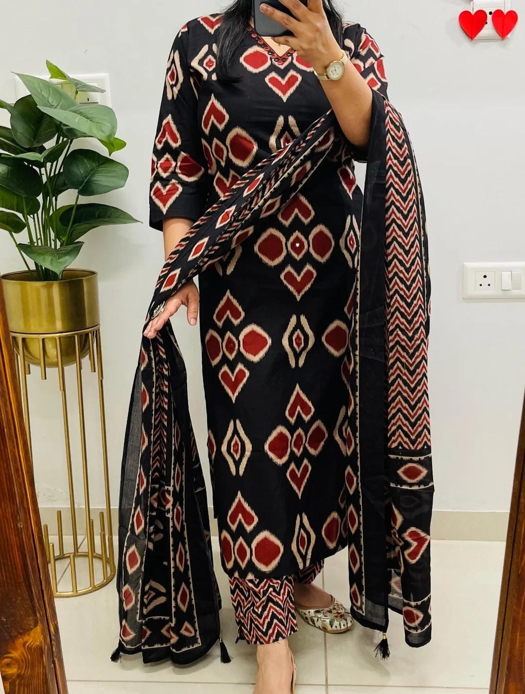 Cotton Mirror Work Kurti Pant Set with Dupatta – Fully Stitched