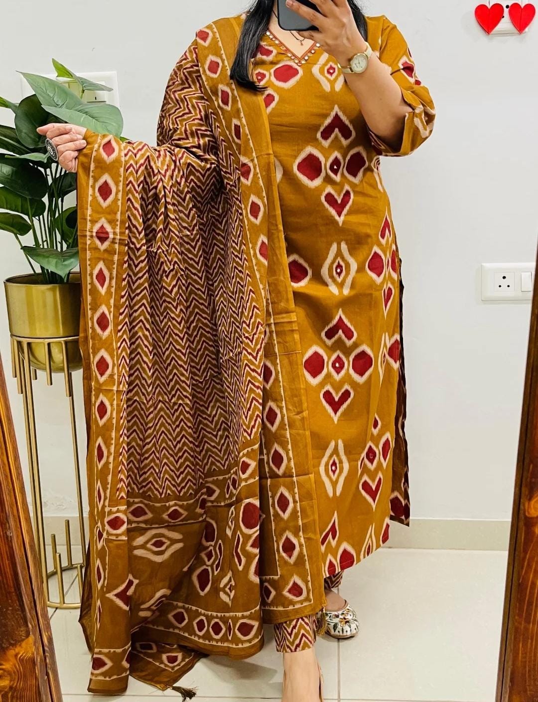 Cotton Mirror Work Kurti Pant Set with Dupatta – Fully Stitched