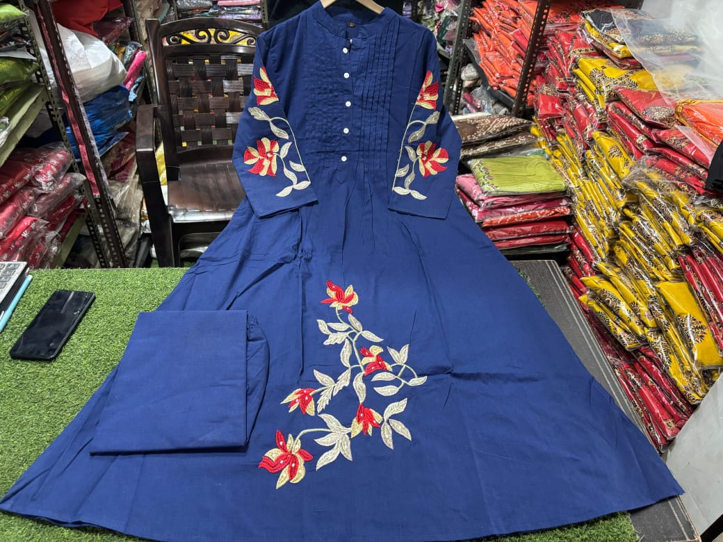 Cotton Pintex Kurti Pant Set with Embroidery & Pocket