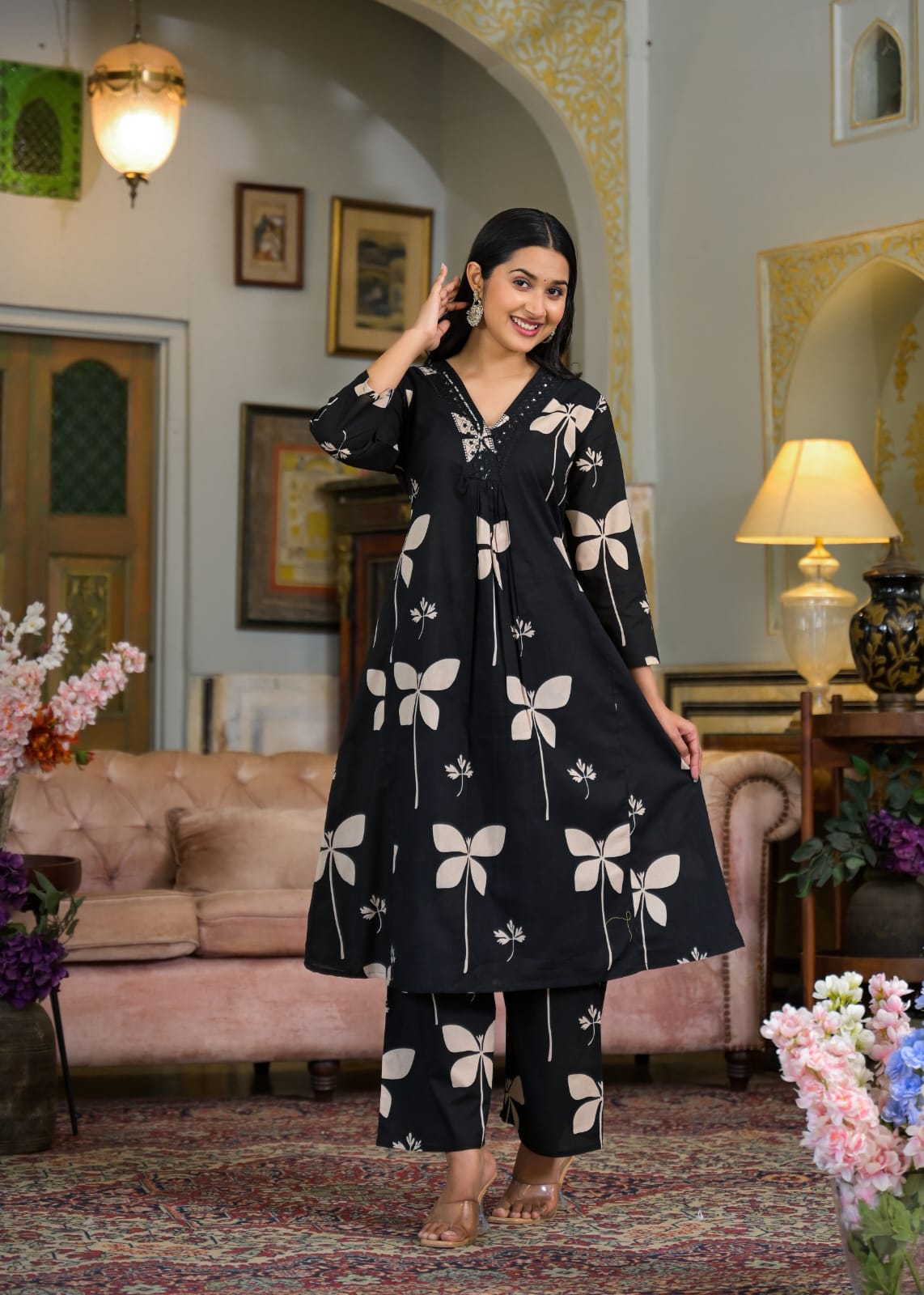 a line kurti dress Collar Neck A Line Kurti Sleeveless Orange A-Line Kurti With Collar And Side Slit