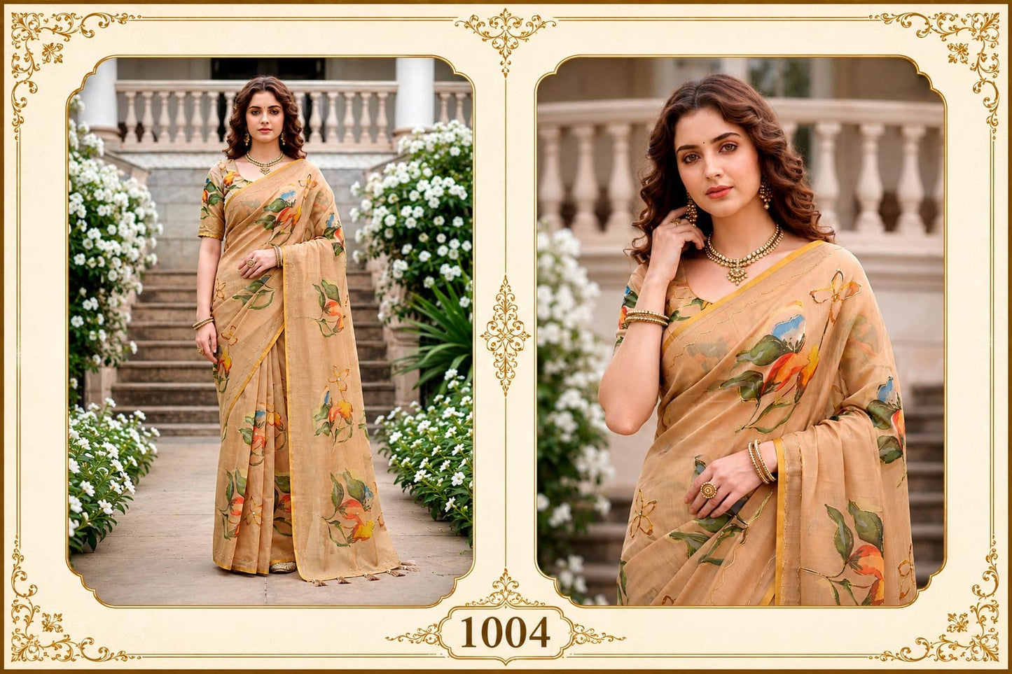 Cotton Printed Saree with Aari Work & Blouse Piece