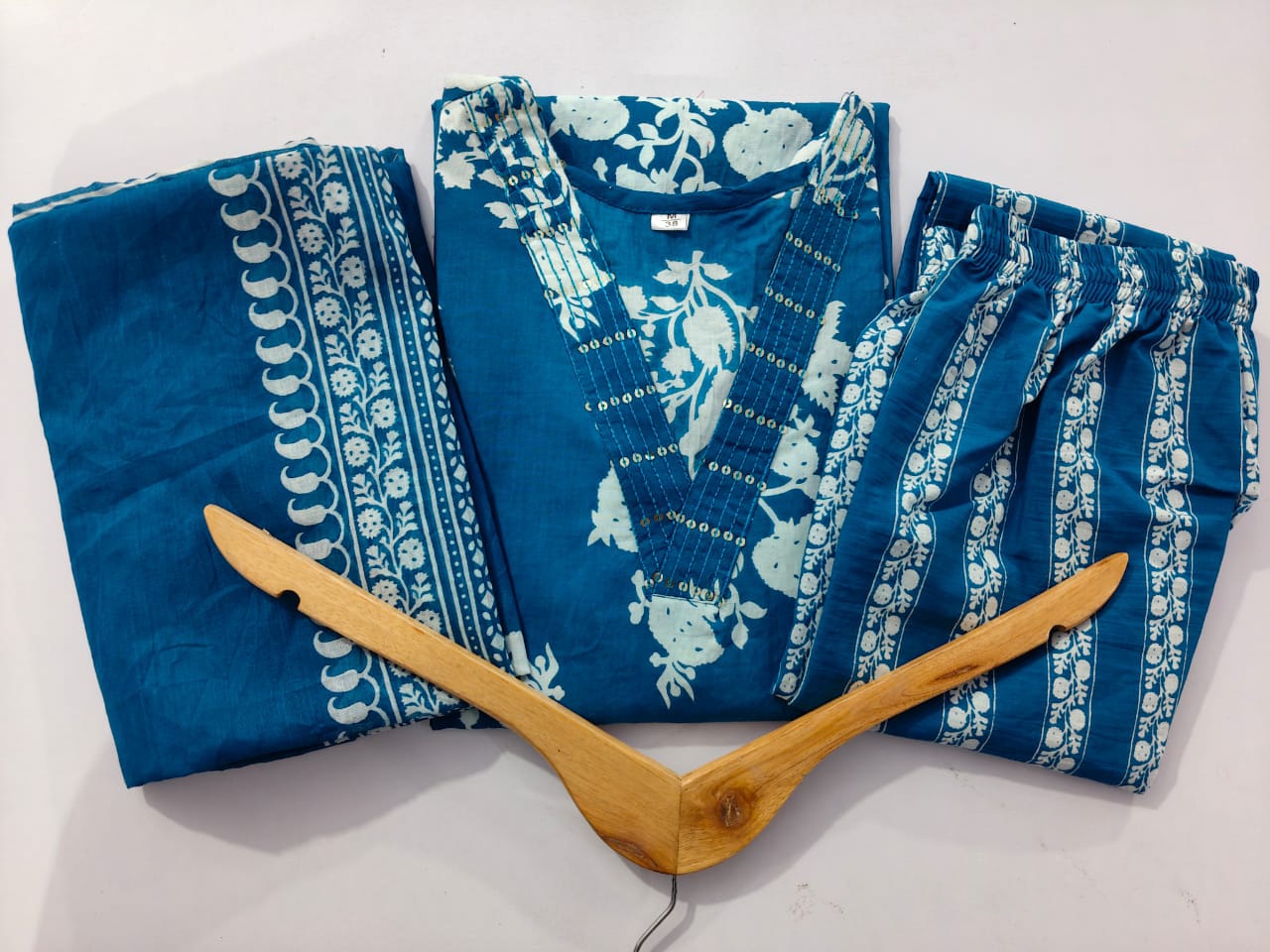 Cotton Sequence Work Kurti with Pant & Cotton Dupatta Set | Fully Stitched