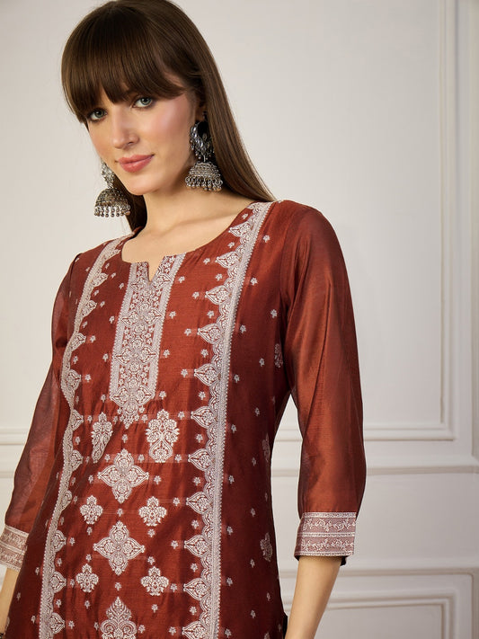 Cotton Silk Blend Straight Kurta with 3/4 Sleeves for Women