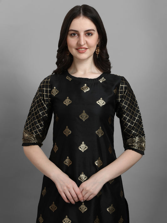 Cotton Silk Kurta Pant Set with Banarasi Silk Dupatta