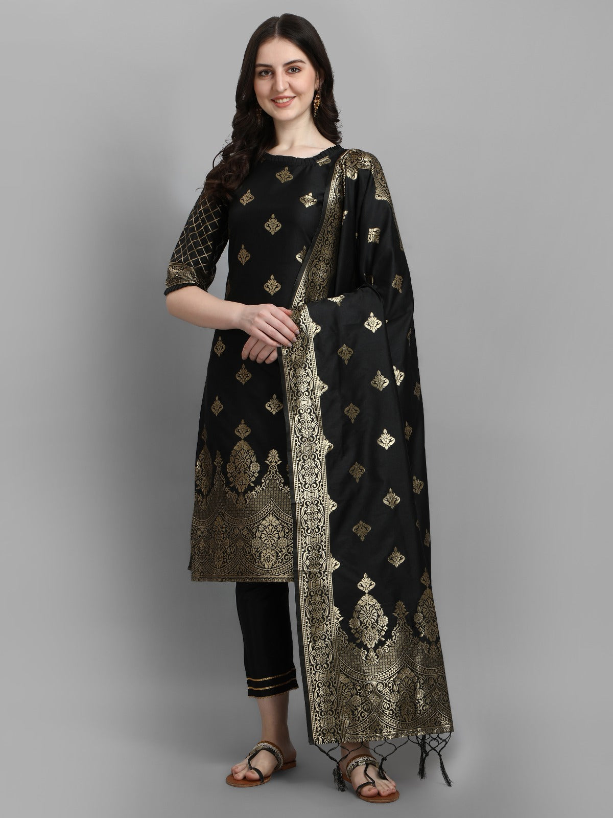 Cotton Silk Kurta Pant Set with Banarasi Silk Dupatta