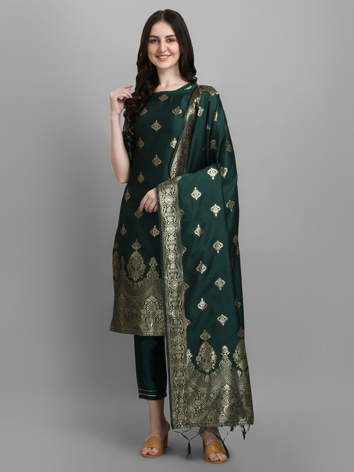 Cotton Silk Kurta Pant Set with Banarasi Silk Dupatta