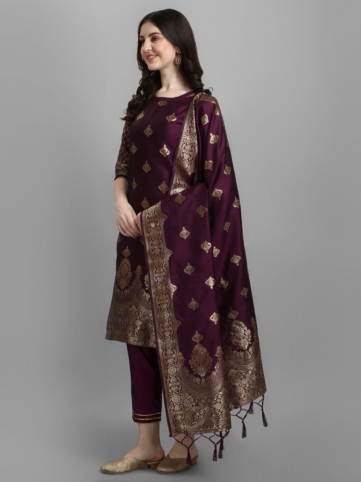 Cotton Silk Kurta Pant Set with Banarasi Silk Dupatta