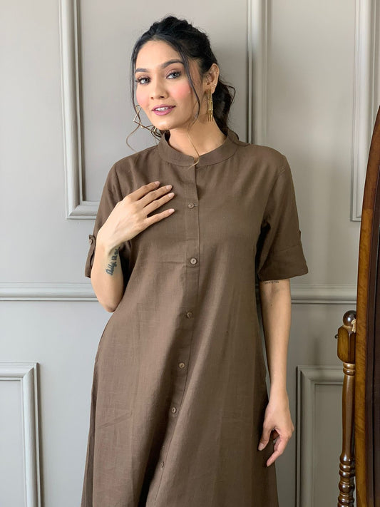 Cotton Slub A-Line Kurti Co-Ord Set with Ankle-Length Plazo