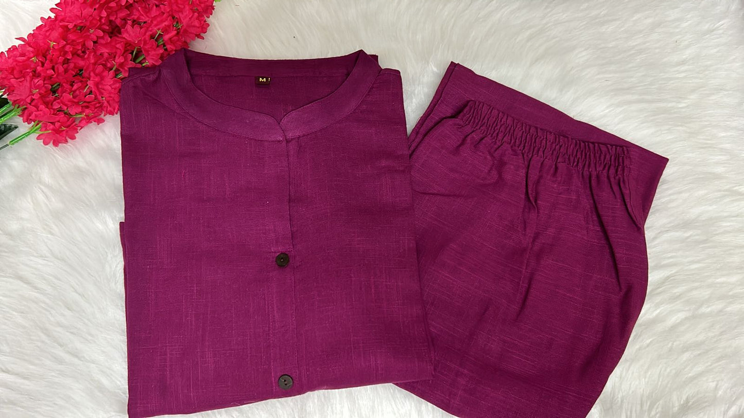Cotton Slub A-Line Kurti Co-Ord Set with Ankle-Length Plazo