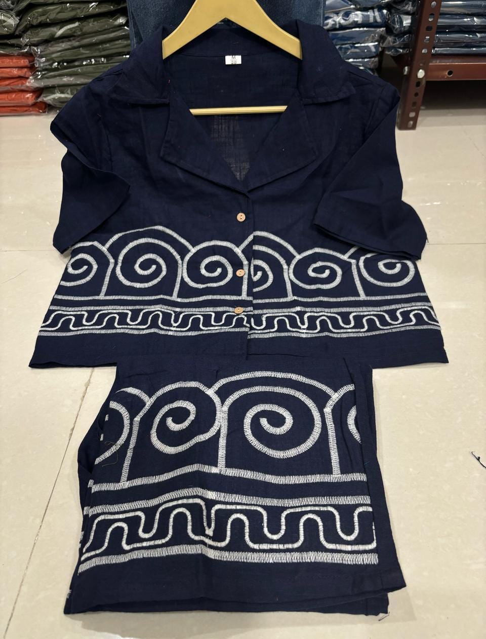 Cotton Slub Embroidered Co-ord Set for Women | Top & Palazzo with Side Pocket