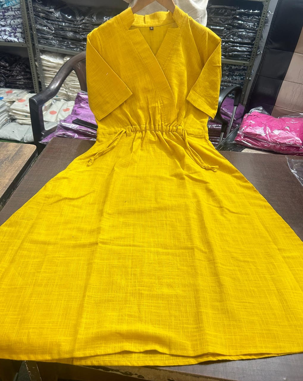 Cotton Slub Kurti Dress with Dori Design & Side Pocket for Women