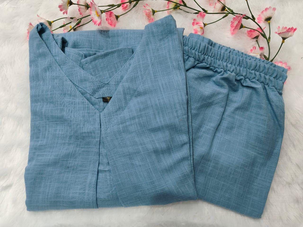 Cotton Slub Kurti Pant Co-Ord Set