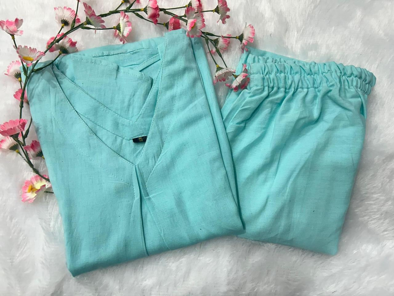 Cotton Slub Kurti Pant Co-Ord Set