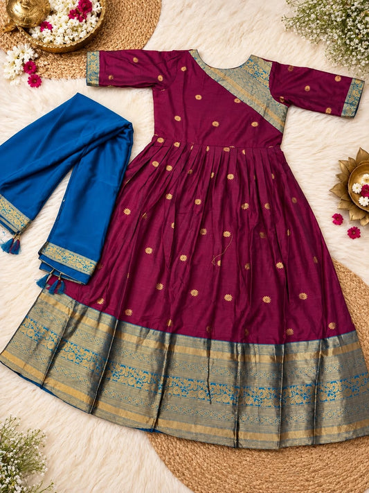 Cotton Spun Silk Anarkali Kurta with Rangoli Silk Dupatta