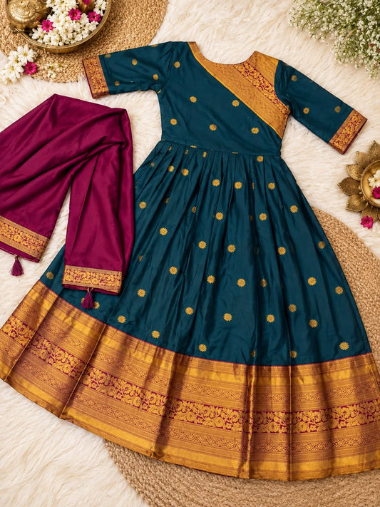 Cotton Spun Silk Anarkali Kurta with Rangoli Silk Dupatta