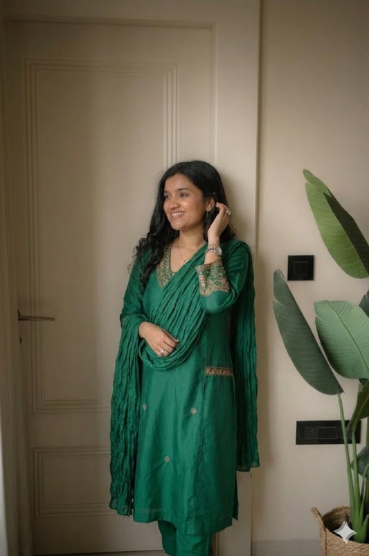 Cotton Suit Set with Thread Work Kurta, Pant & Dupatta