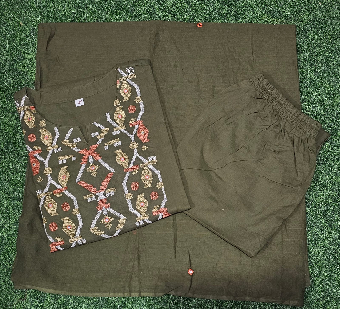 Cotton Suit with Embroidery, Pant & Dupatta