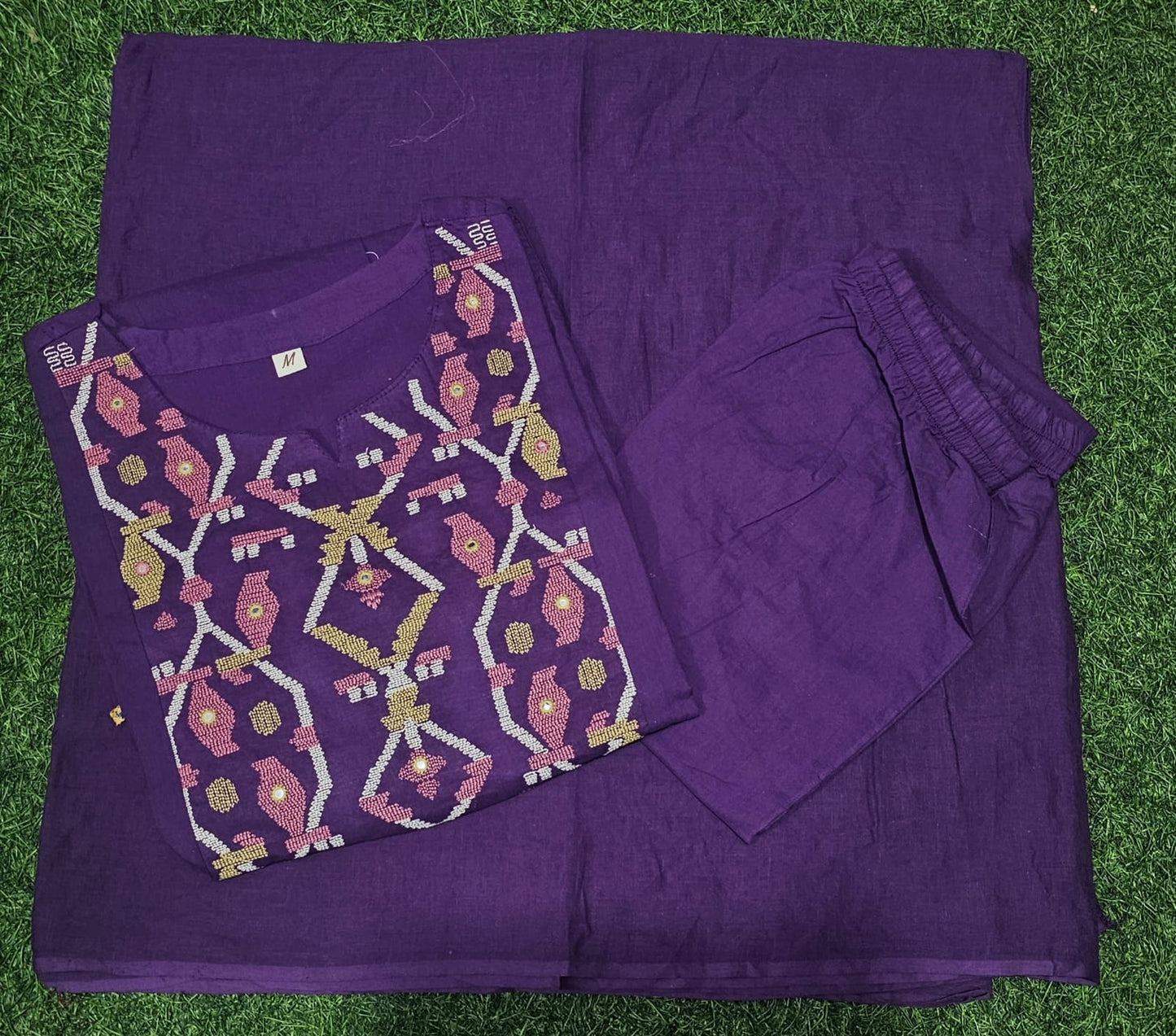 Cotton Suit with Embroidery, Pant & Dupatta