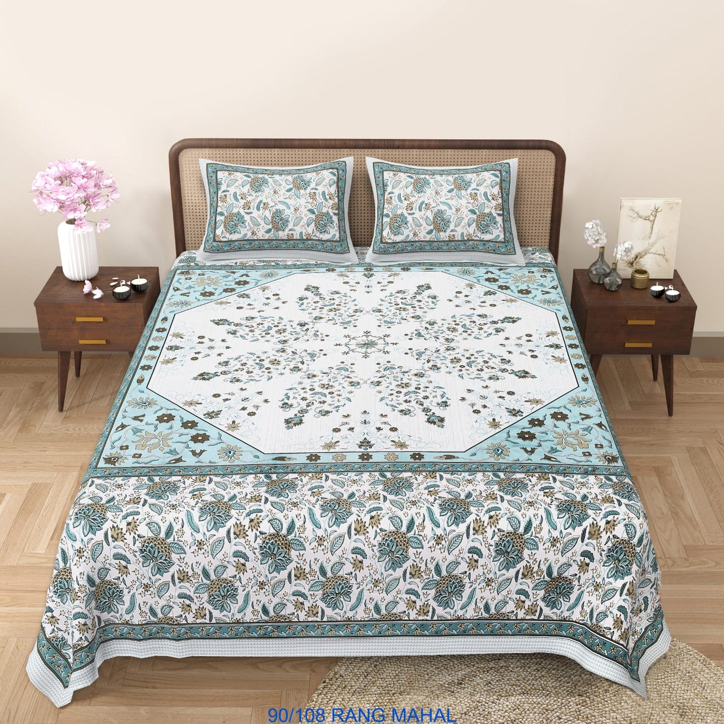 Cotton-Viscose Autoloom Bedsheet (90×106 inch) with 2 Zipper Pillow Covers