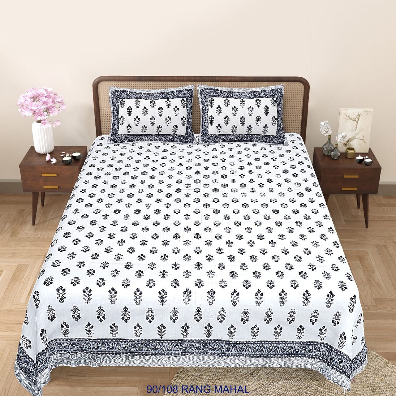 Cotton-Viscose Autoloom Bedsheet (90×106 inch) with 2 Zipper Pillow Covers