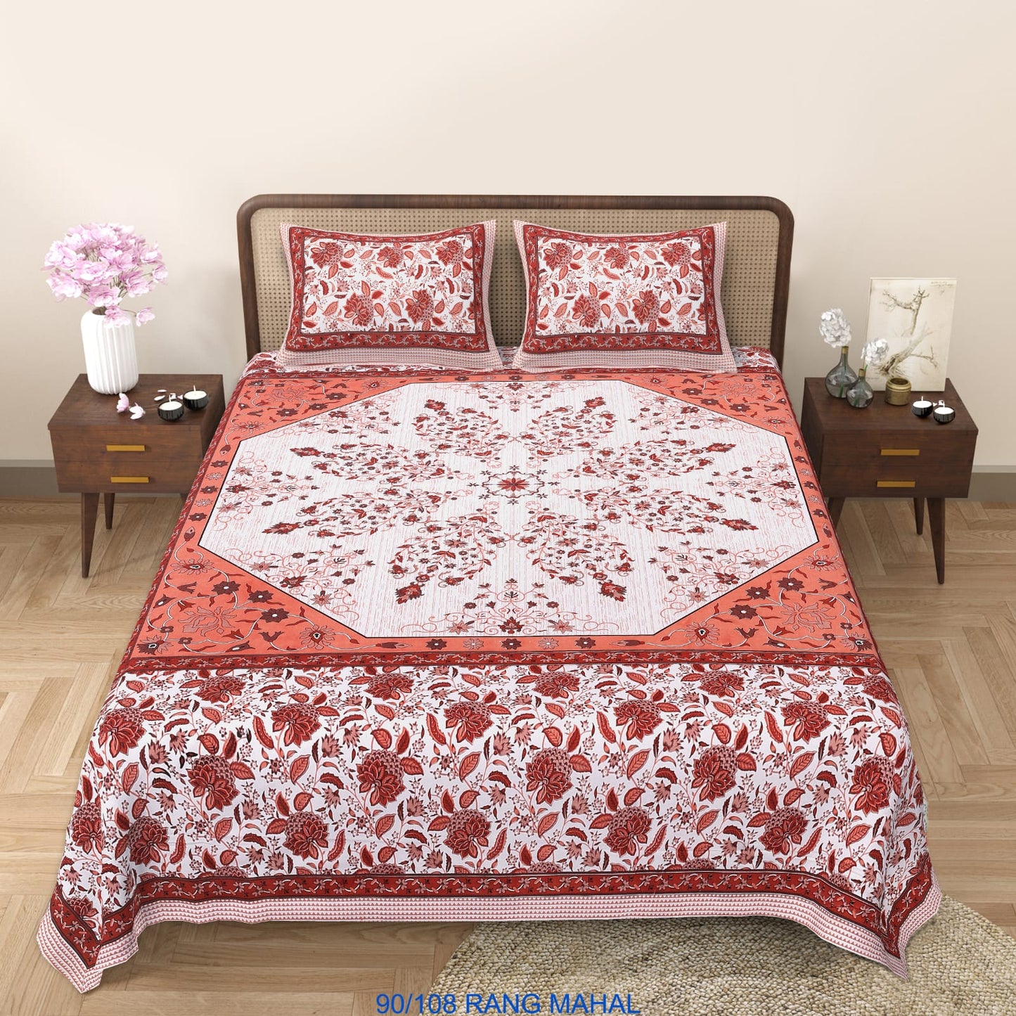 Cotton-Viscose Autoloom Bedsheet (90×106 inch) with 2 Zipper Pillow Covers