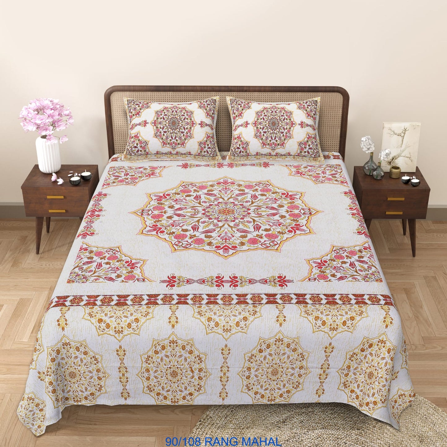 Cotton-Viscose Autoloom Bedsheet (90×106 inch) with 2 Zipper Pillow Covers