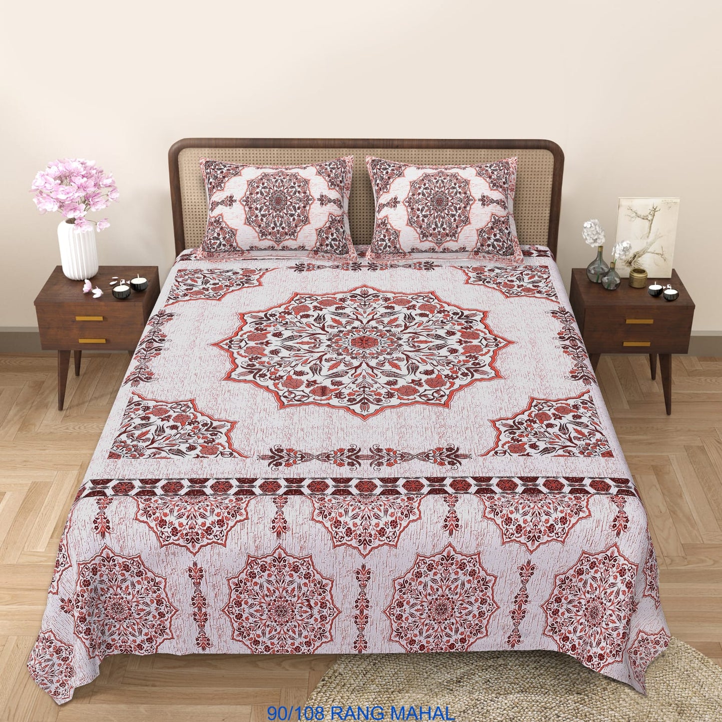 Cotton-Viscose Autoloom Bedsheet (90×106 inch) with 2 Zipper Pillow Covers