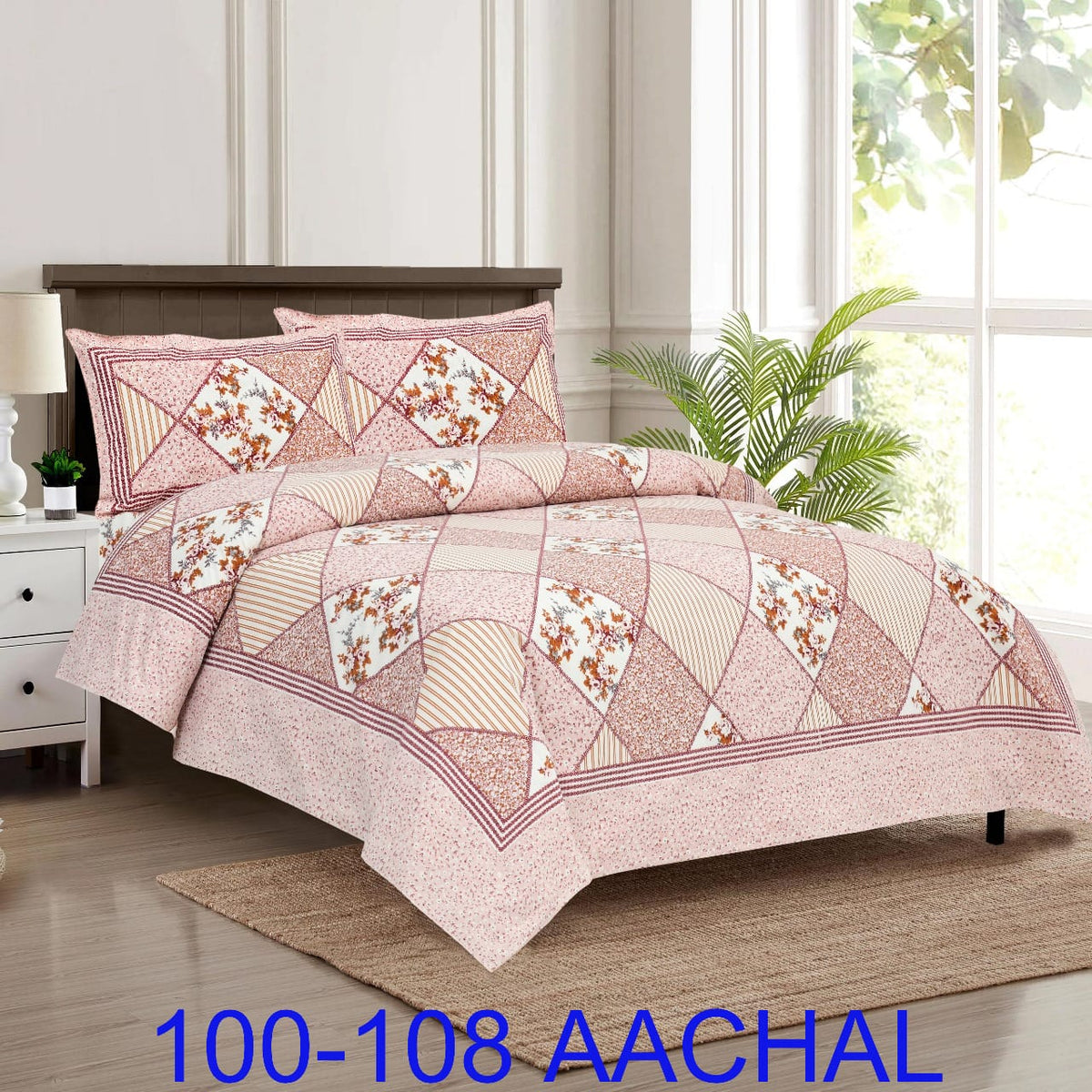 Cotton-Viscose Autoloom Bedsheet with 2 Pillow Covers – 100×108 Inches