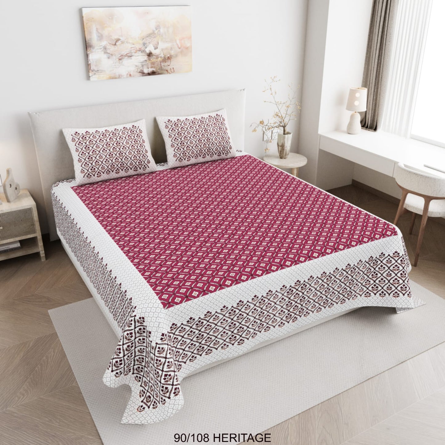 Cotton Viscose Blend Autoloom Bedsheet with 2 Zipper Pillow Covers (90×106 Inches)