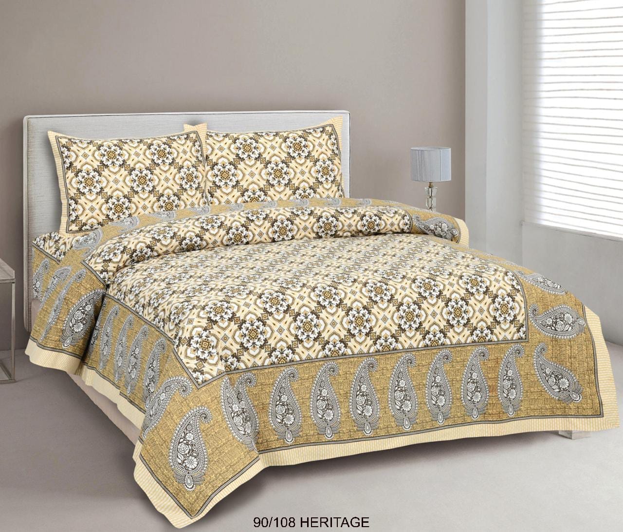 Cotton Viscose Blend Autoloom Bedsheet with 2 Zipper Pillow Covers (90×106 Inches)