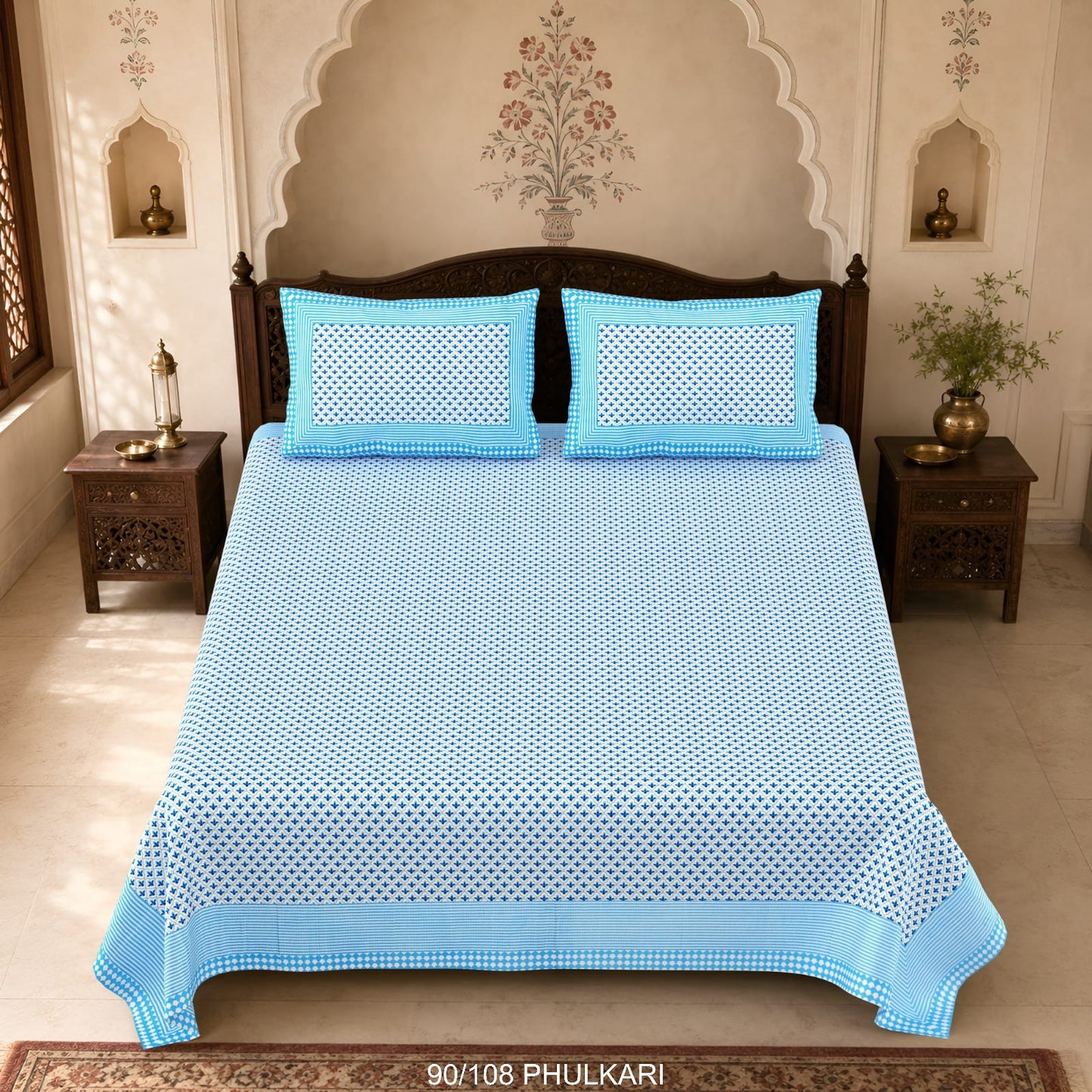 Cotton Viscose Blend Autoloom Double Bedsheet with 2 Zipper Pillow Covers (90 × 108 Inches)