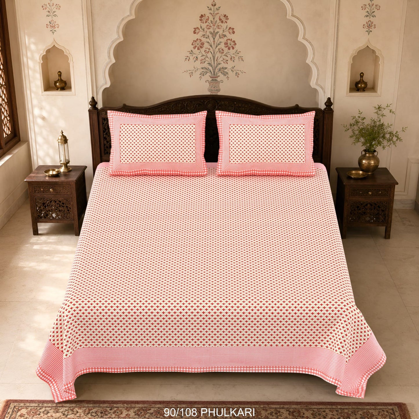Cotton Viscose Blend Autoloom Double Bedsheet with 2 Zipper Pillow Covers (90 × 108 Inches)