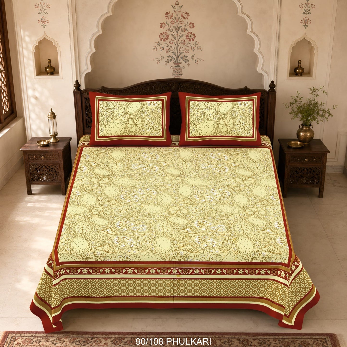 Cotton Viscose Blend Autoloom Double Bedsheet with 2 Zipper Pillow Covers (90 × 108 Inches)