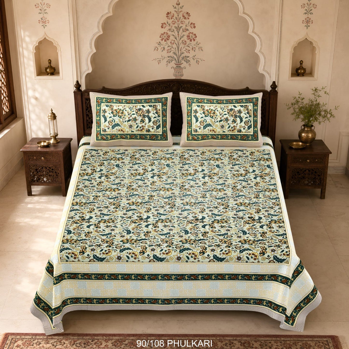 Cotton Viscose Blend Autoloom Double Bedsheet with 2 Zipper Pillow Covers (90 × 108 Inches)