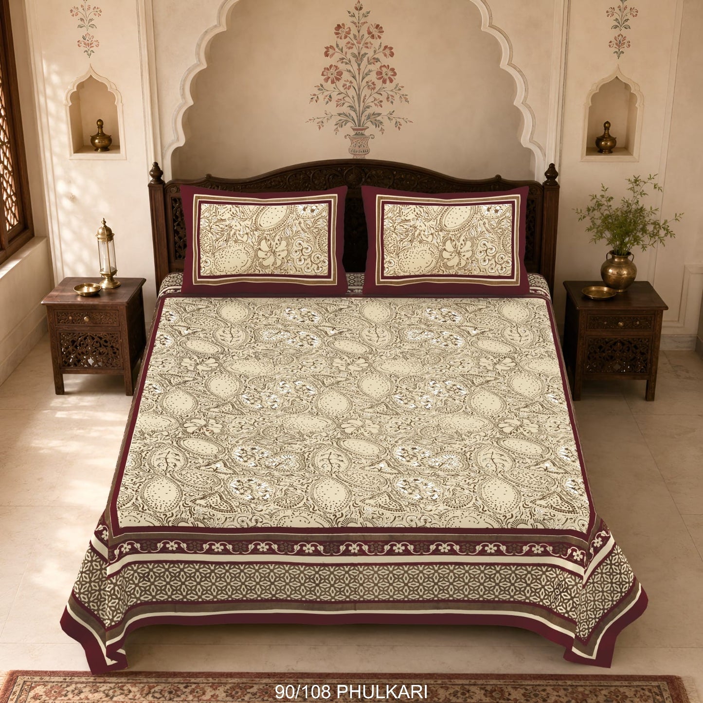Cotton Viscose Blend Autoloom Double Bedsheet with 2 Zipper Pillow Covers (90 × 108 Inches)