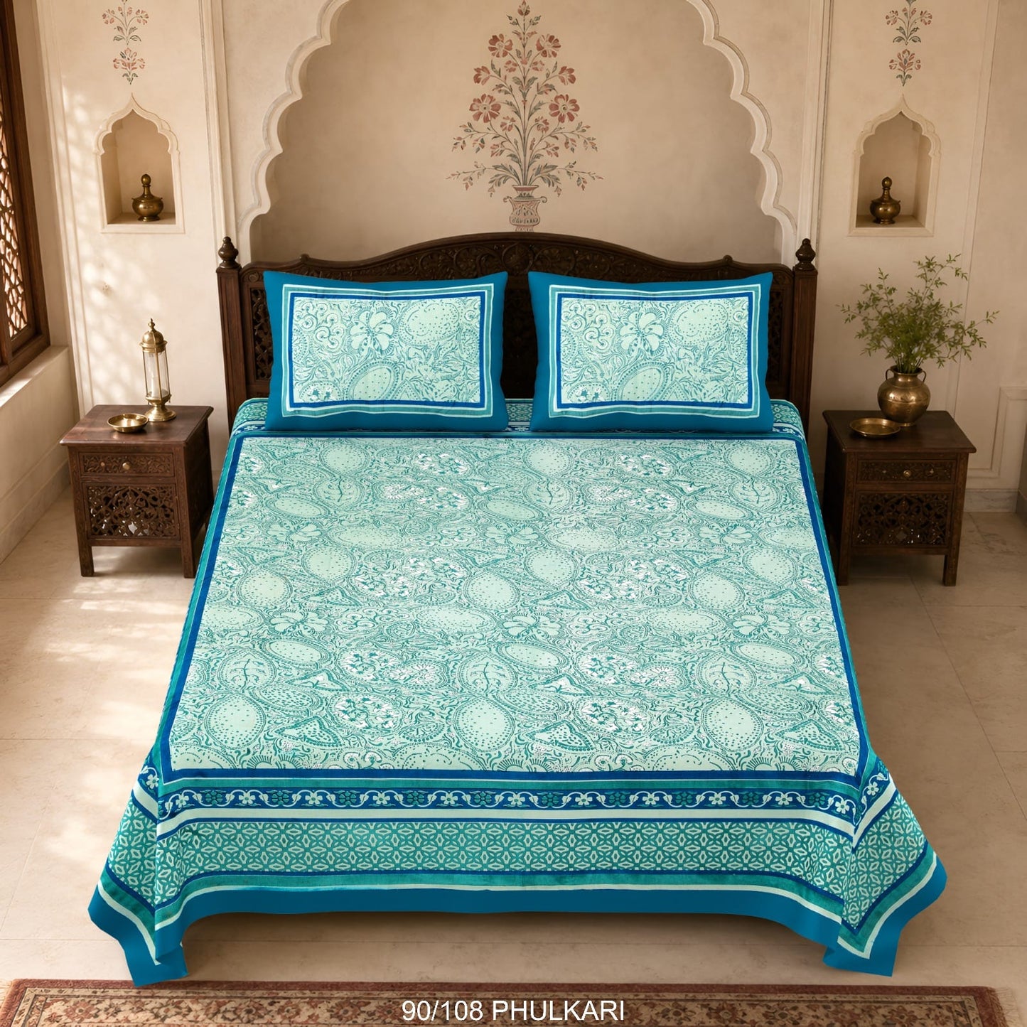 Cotton Viscose Blend Autoloom Double Bedsheet with 2 Zipper Pillow Covers (90 × 108 Inches)