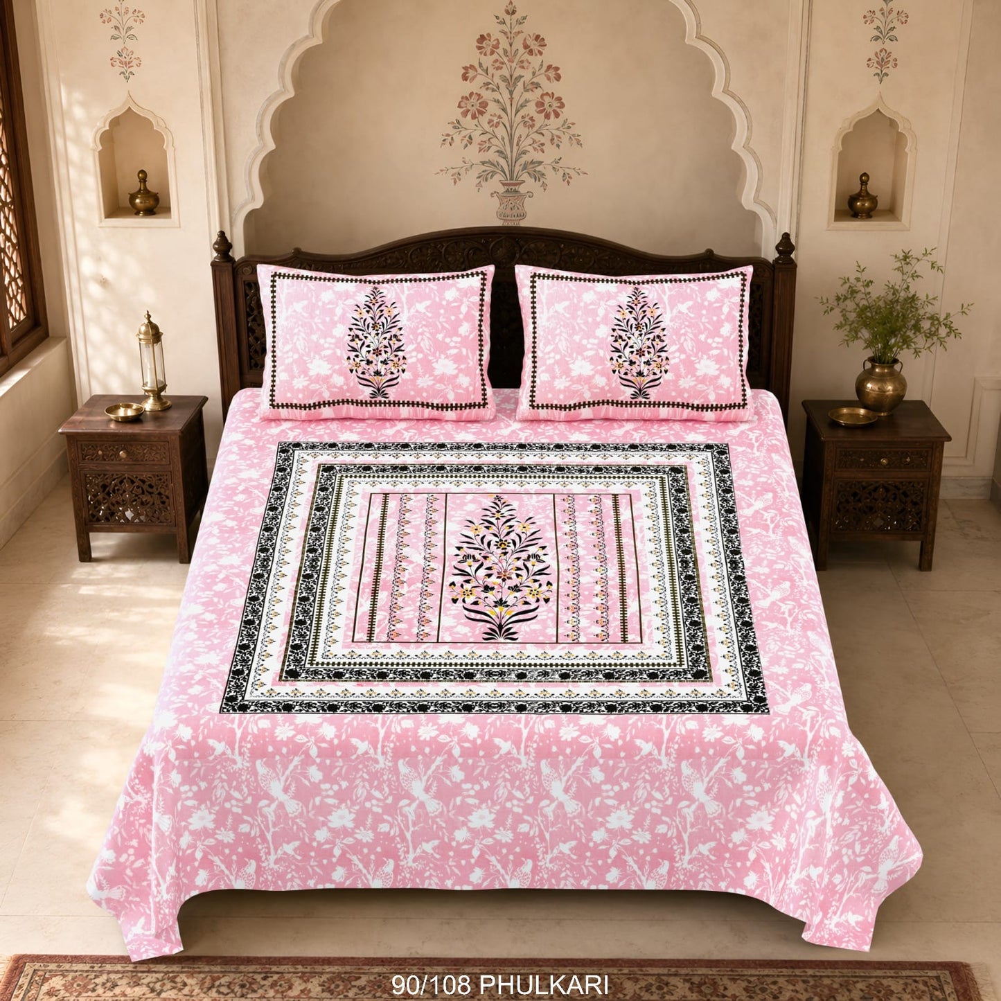 Cotton Viscose Blend Autoloom Double Bedsheet with 2 Zipper Pillow Covers (90 × 108 Inches)