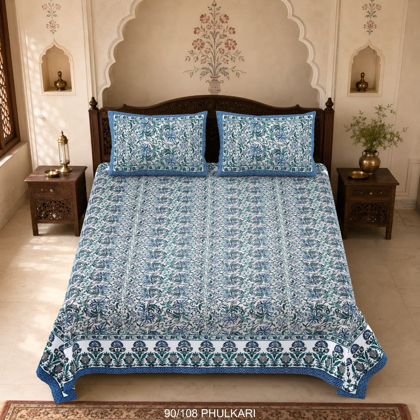 Cotton Viscose Blend Autoloom Double Bedsheet with 2 Zipper Pillow Covers (90 × 108 Inches)