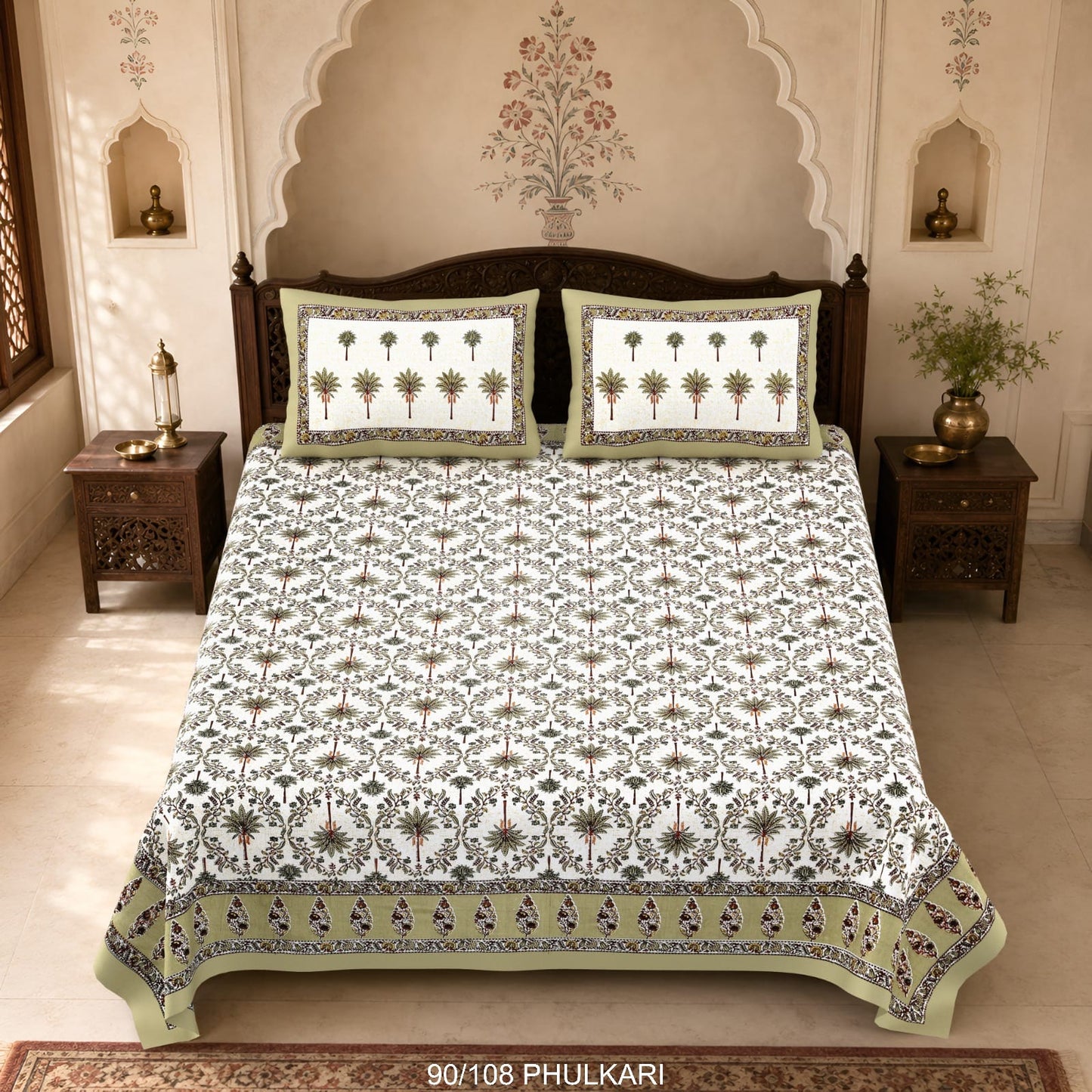Cotton Viscose Blend Autoloom Double Bedsheet with 2 Zipper Pillow Covers (90 × 108 Inches)