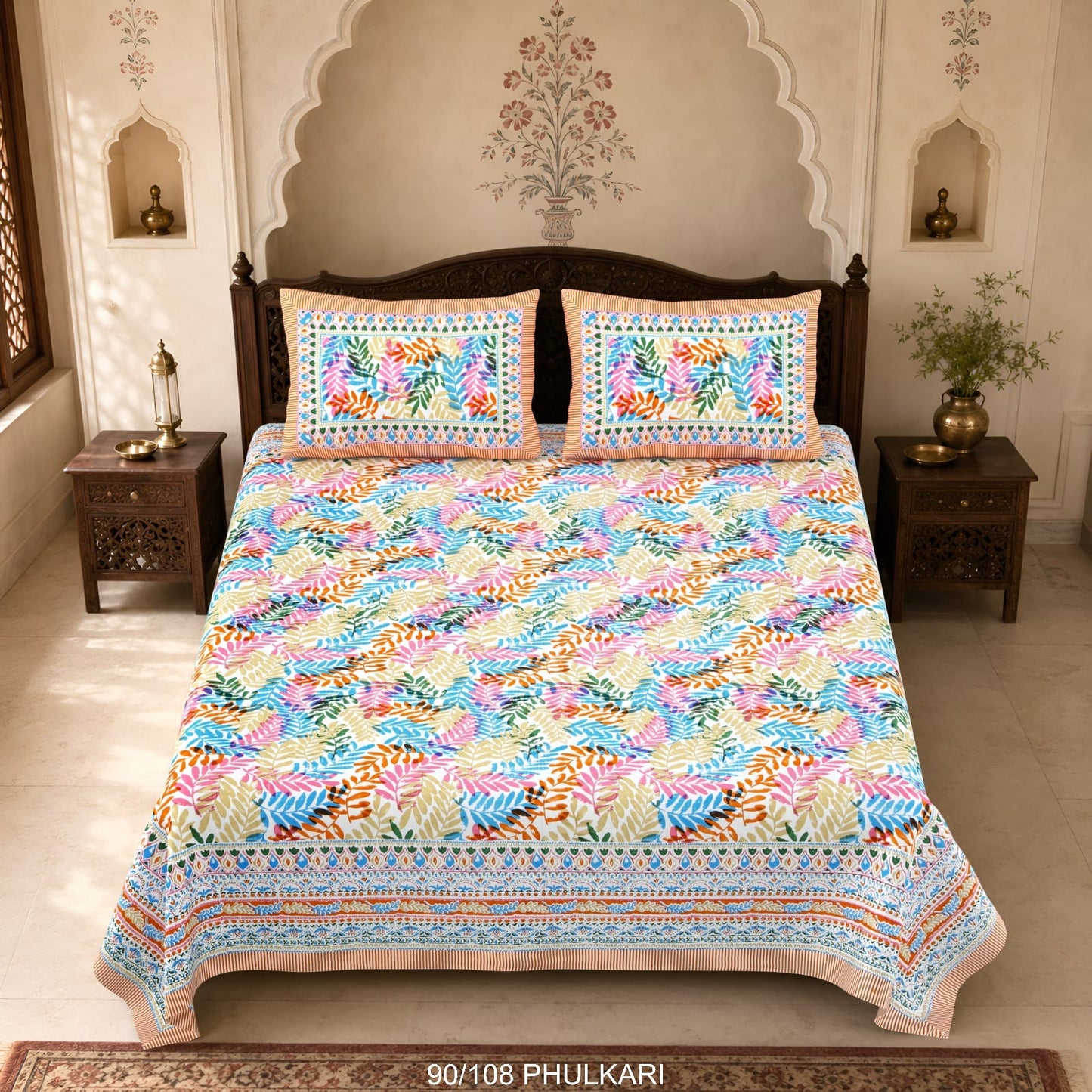 Cotton Viscose Blend Autoloom Double Bedsheet with 2 Zipper Pillow Covers (90 × 108 Inches)