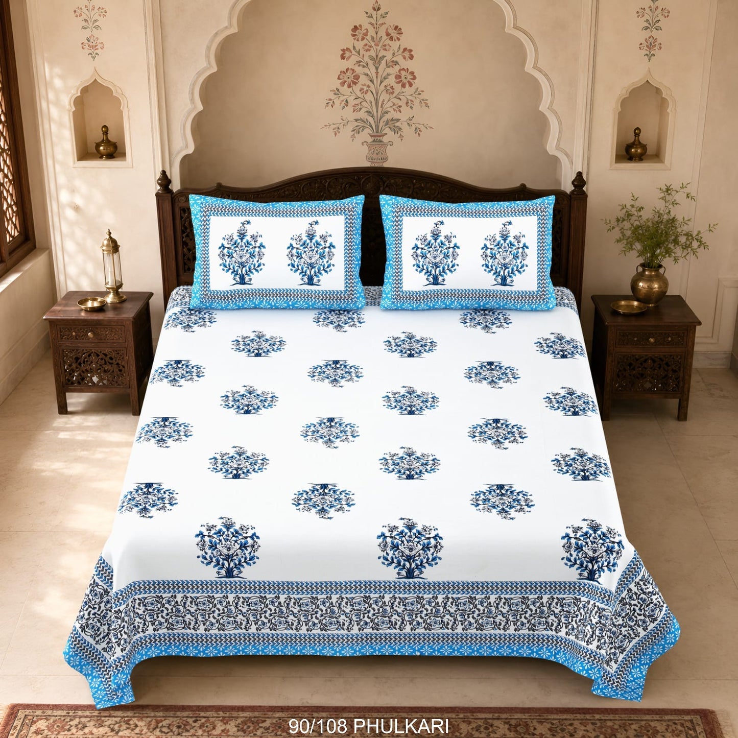 Cotton Viscose Blend Autoloom Double Bedsheet with 2 Zipper Pillow Covers (90 × 108 Inches)