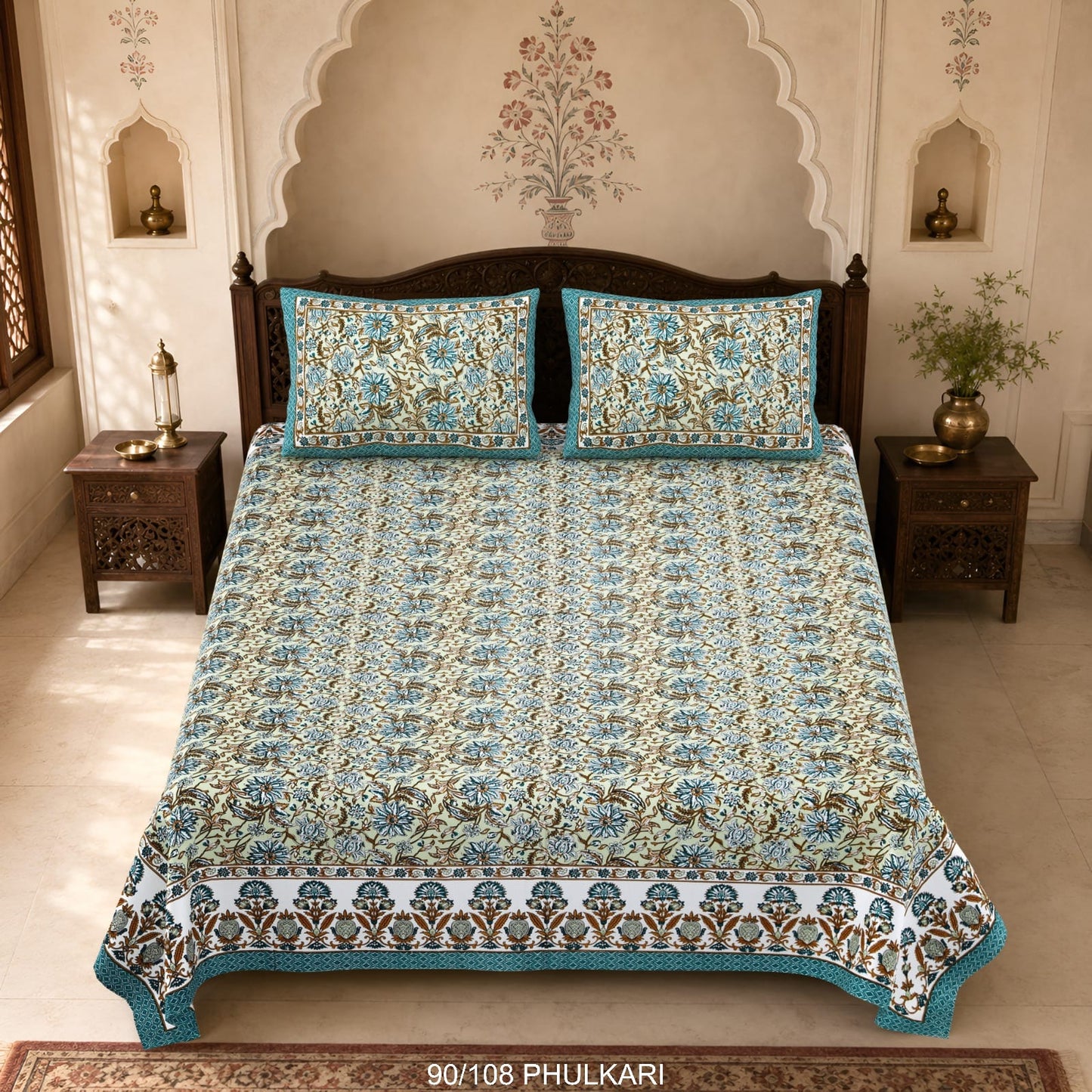 Cotton Viscose Blend Autoloom Double Bedsheet with 2 Zipper Pillow Covers (90 × 108 Inches)