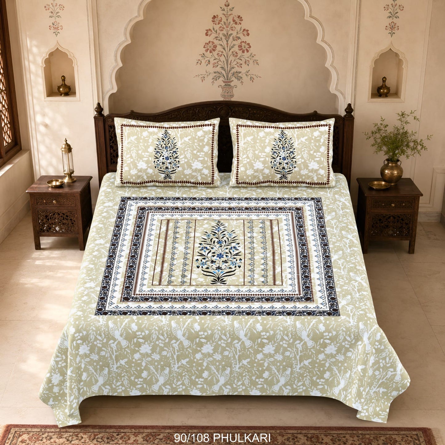 Cotton Viscose Blend Autoloom Double Bedsheet with 2 Zipper Pillow Covers (90 × 108 Inches)