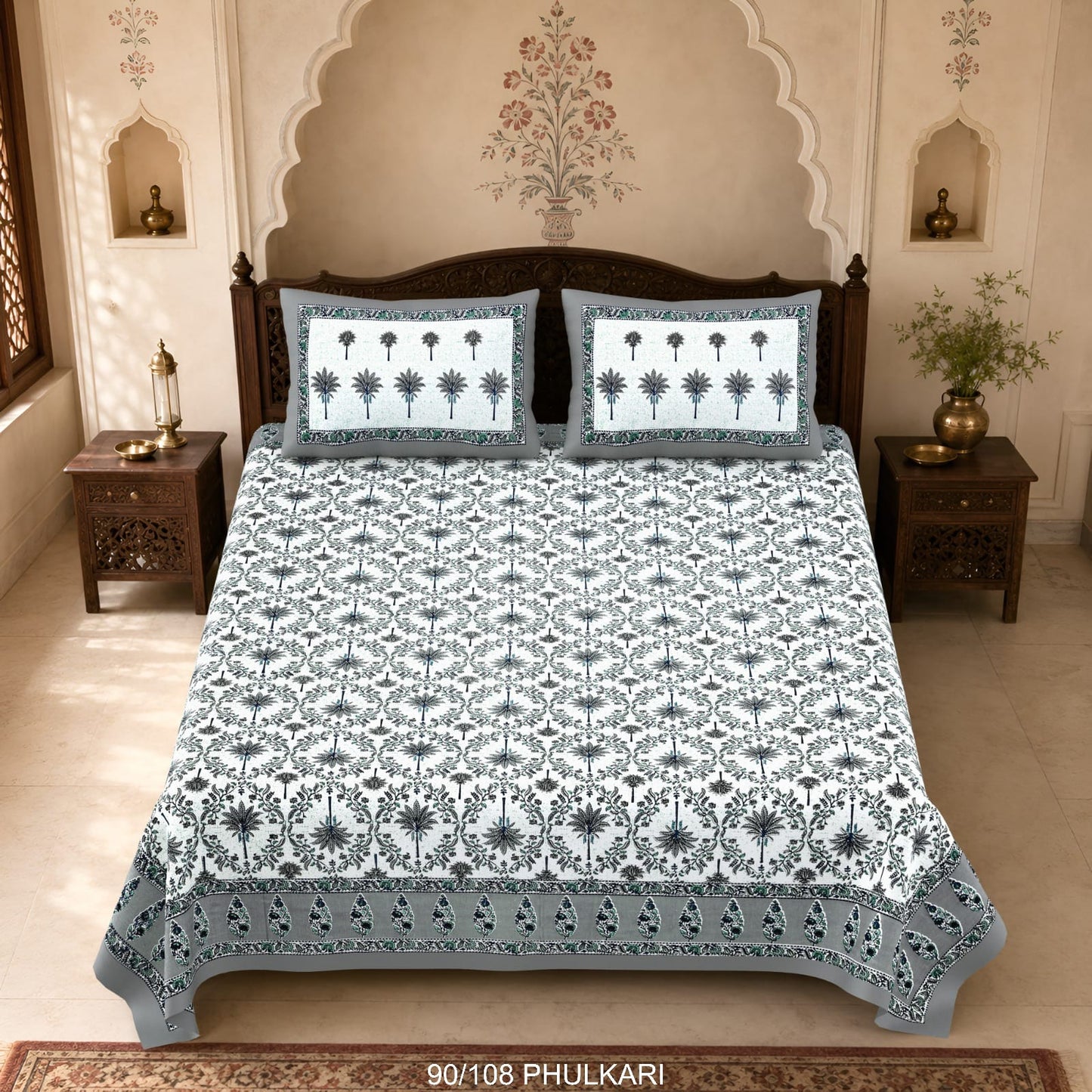 Cotton Viscose Blend Autoloom Double Bedsheet with 2 Zipper Pillow Covers (90 × 108 Inches)