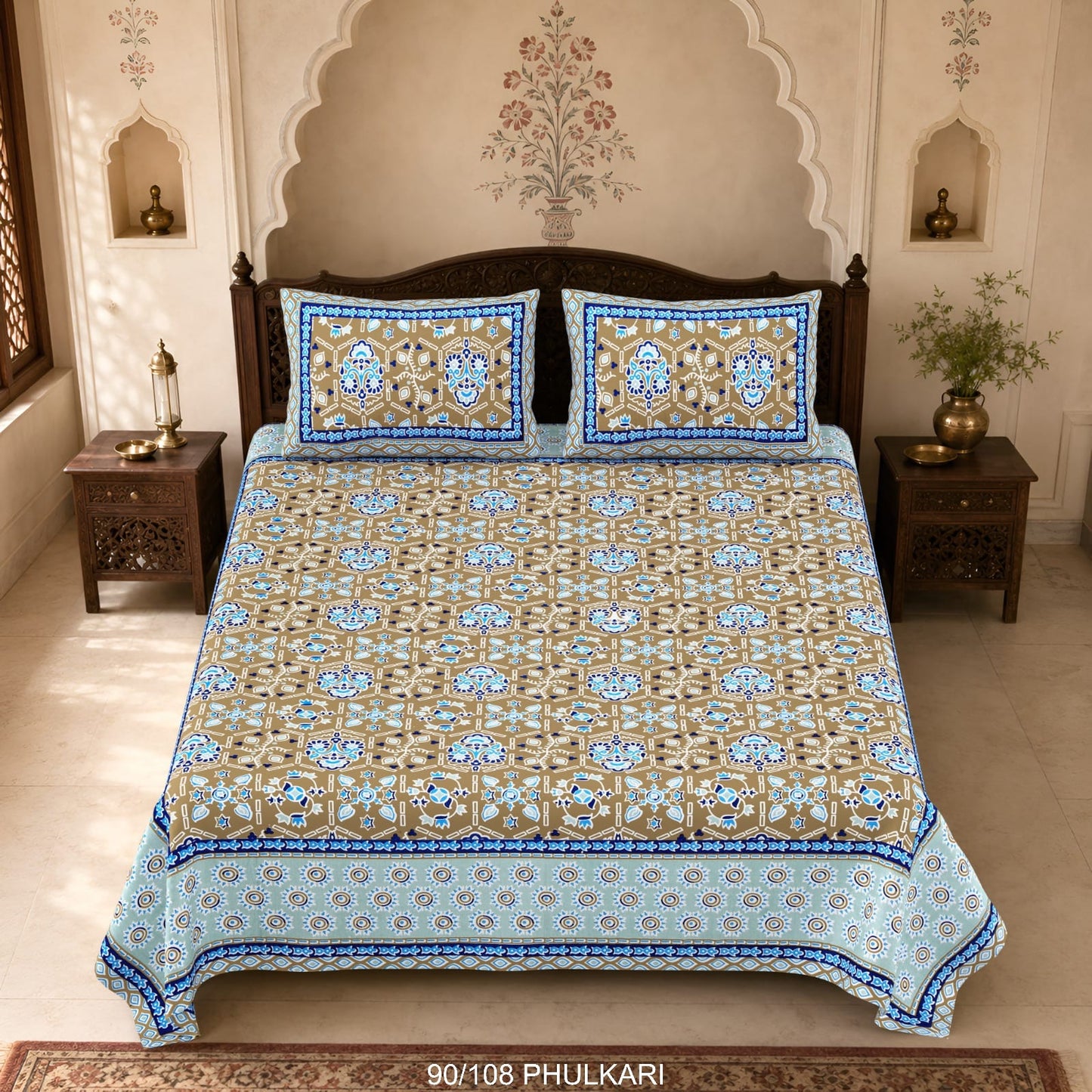 Cotton Viscose Blend Autoloom Double Bedsheet with 2 Zipper Pillow Covers (90 × 108 Inches)